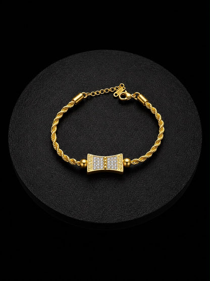 Stainless Steel Gold-Tone Crystal Bow Bracelet