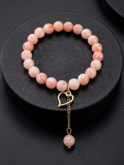 Peach Heart Charm Beaded Bracelet